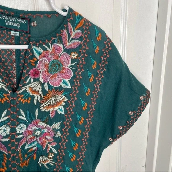 Johnny Was Floral Embroidered Bohemian Peasant Festival Mini Dress XS - Picture 7 of 14